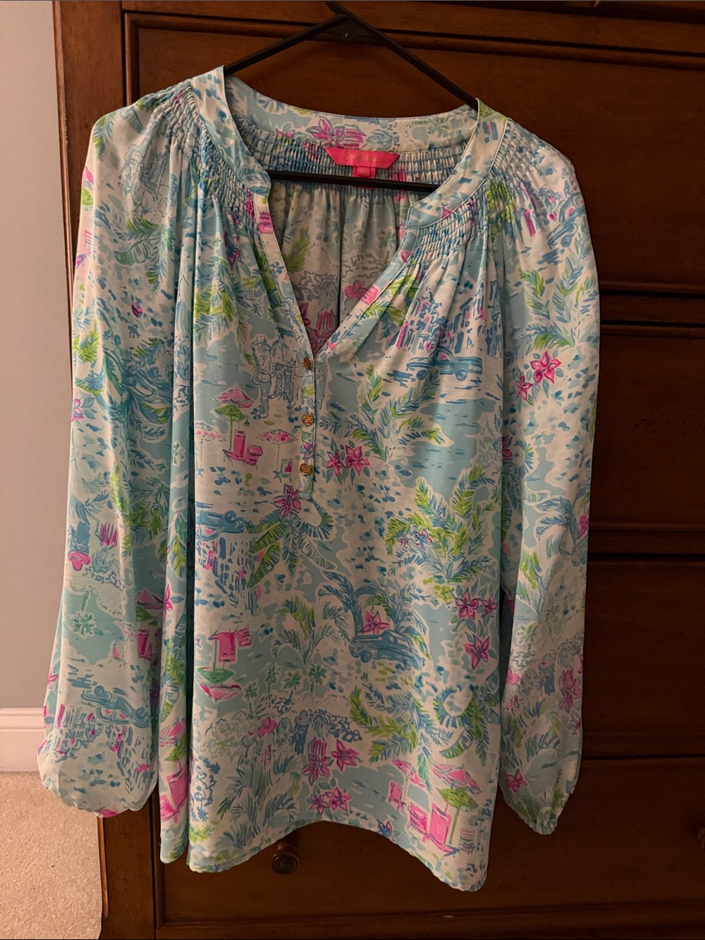 Lilly Light Blue Floral Elsa Blouse - Women's Long Sleeve Top